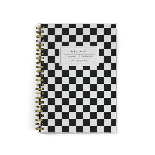 Our inclusive gender-neutral LGBT Mini Wedding Planners are perfect for planning a small wedding or elopement, shown in a trendy checkered pattern