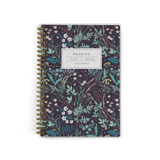 Our inclusive gender-neutral LGBT Mini Wedding Planners are perfect for planning a small wedding or elopement, shown in a black wildflower pattern