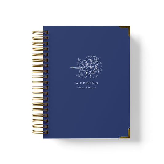 Our LGBT wedding planner books are all-inclusive and gender-neutral, shown in a hydrangea sprig design
