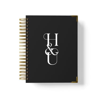 Our LGBT wedding planner books are all-inclusive and gender-neutral, shown in a bold monogram design