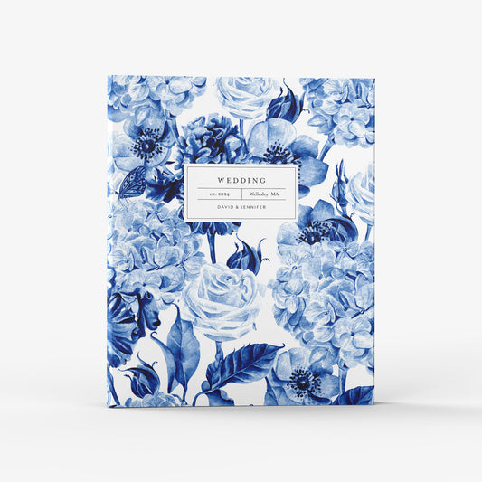 Our wedding binders are the perfect planning tool, shown in blue toile hydrangea