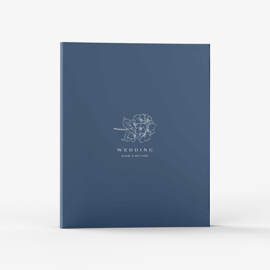 Our wedding binders are the perfect planning tool, shown in a hydrangea sprig design