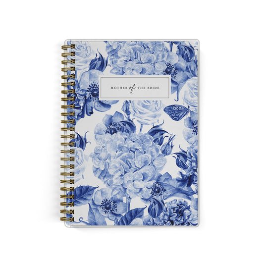 Shown in a blue toile hydrangea print, Mother of the Bride planners are exclusive to Wicked Bride.