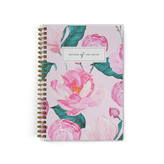 Shown in a pink peony print, Mother of the Bride planners are exclusive to Wicked Bride.