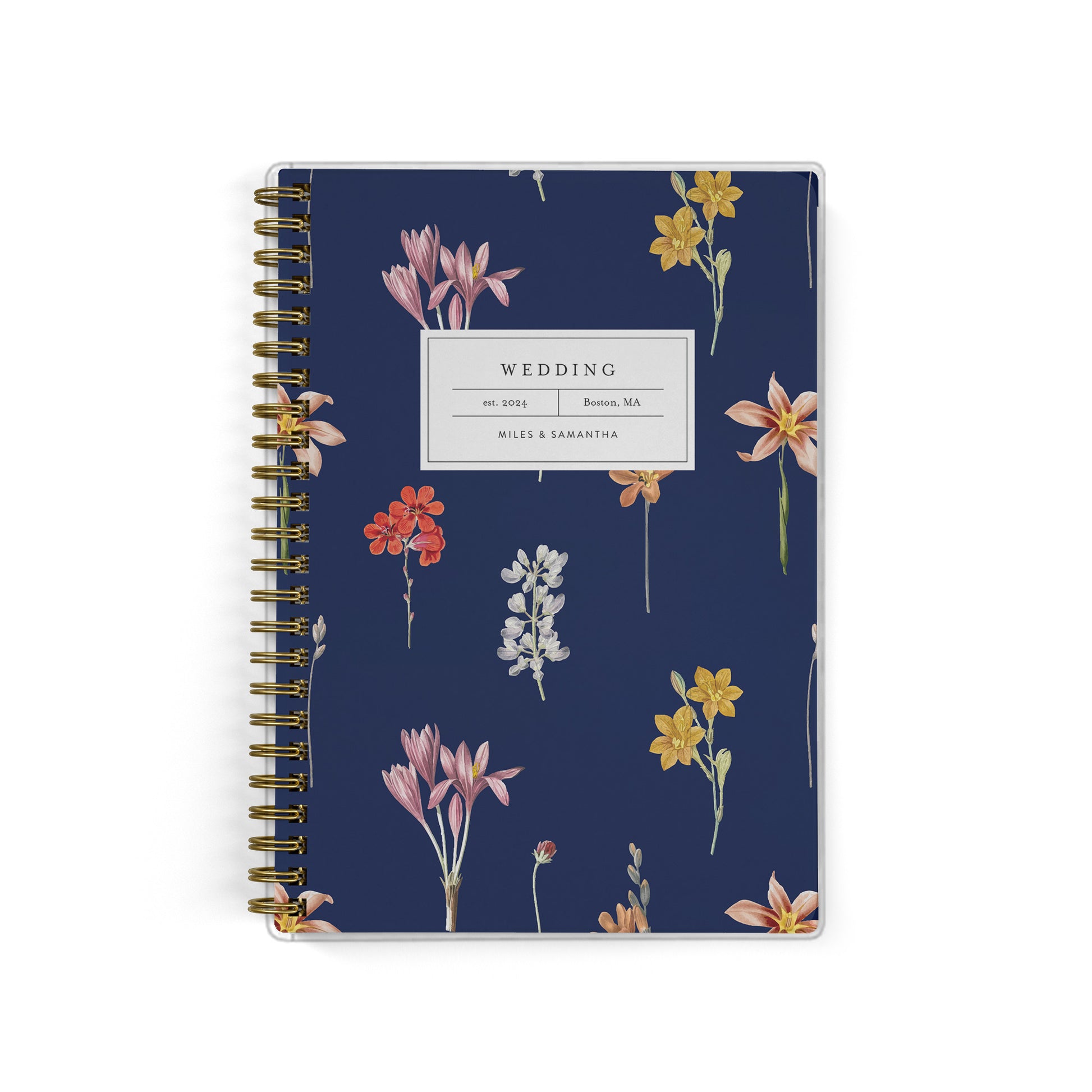Our exclusive mini wedding planners are perfect for planning small weddings and elopements, shown in a dark floral botanical print