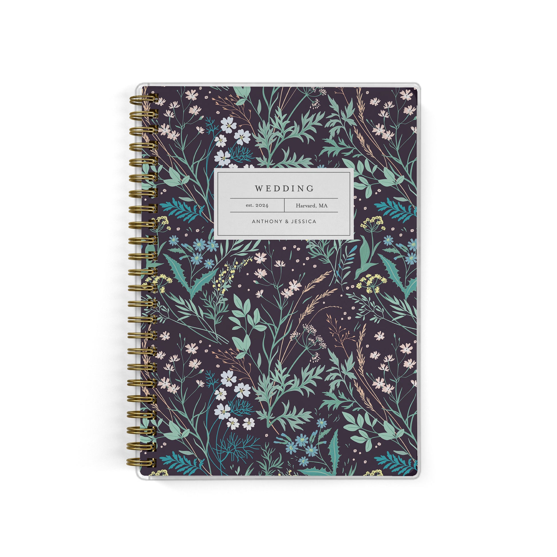 Our exclusive mini wedding planners are perfect for planning small weddings and elopements, shown in a black wildflower pattern