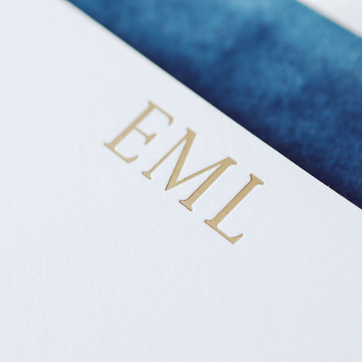 Our foil pressed note cards are printed by hand with matte gold foil on luxe cotton paper, perfect for business stationery and thank you cards