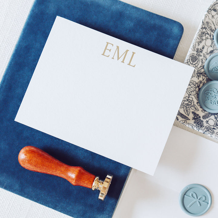 Our foil pressed note cards are printed by hand with matte gold foil on luxe cotton paper, perfect for business stationery and thank you cards