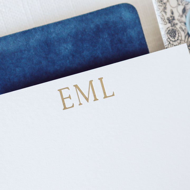 Our foil pressed note cards are printed by hand with matte gold foil on luxe cotton paper, perfect for business stationery and thank you cards