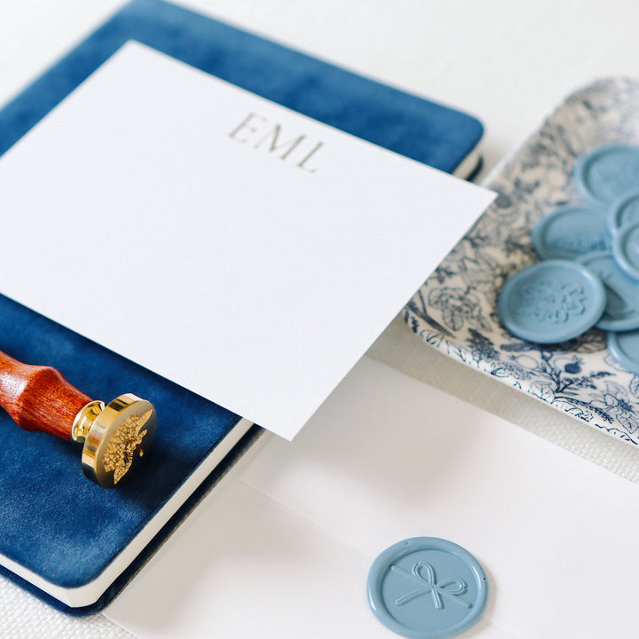 Our foil pressed note cards are printed by hand with matte gold foil on luxe cotton paper, perfect for business stationery and thank you cards