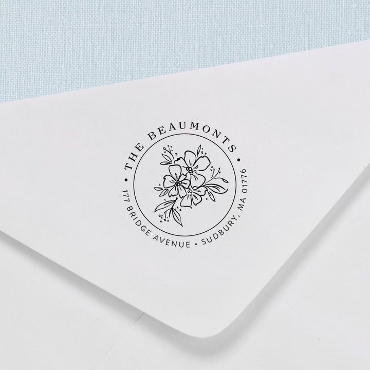 Custom return address stamp in a wildflower design