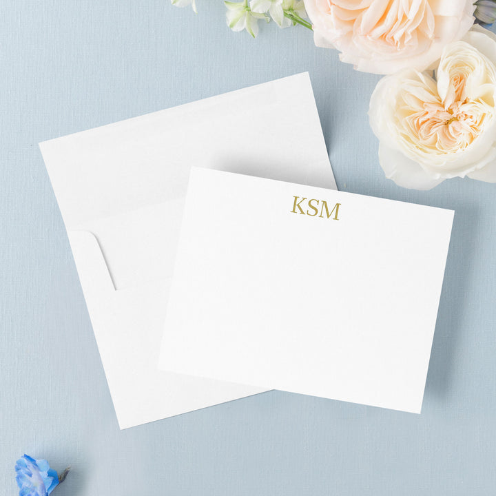 Our foil pressed note cards are printed by hand with matte gold foil on luxe cotton paper, perfect for business stationery and thank you cards