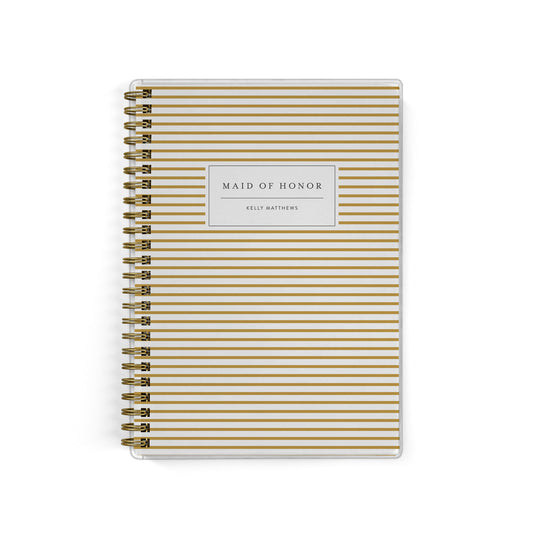 Our exclusive maid of honor planners are the perfect gift for your best friend, shown in a mini stripe design