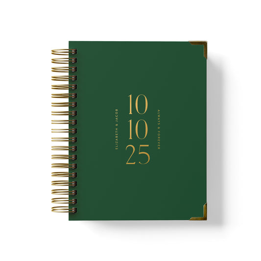 Our luxury wedding planner books are the best a bride can buy, featuring a bold date and text design in foil