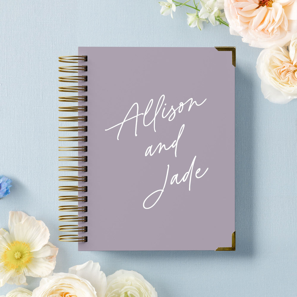 Our LGBT wedding planner books are all-inclusive and gender-neutral, shown in a simple script design
