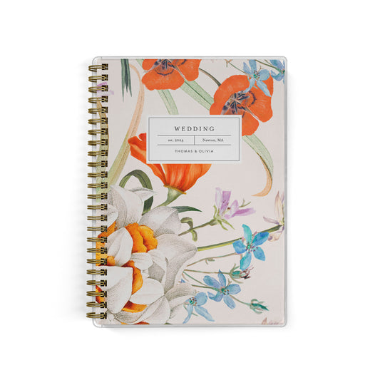 Our exclusive mini wedding planners are perfect for planning small weddings and elopements, shown in a vintage floral botanical print