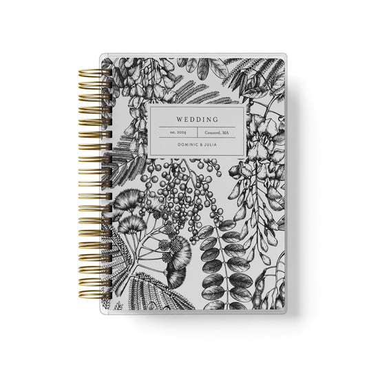 Our black and white botanical design is the best option for budget friendly wedding planner books